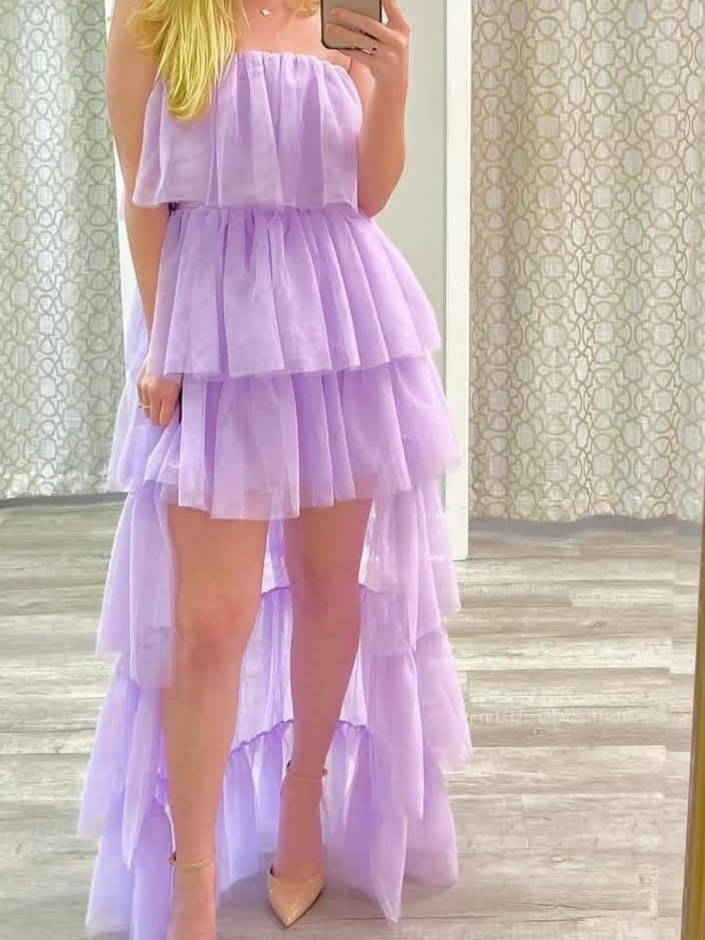 Lavender Tiered High-Low Tulle Dress
